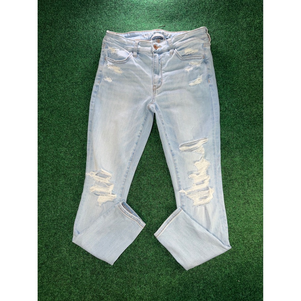 American Eagle Ripped Distressed Jeggings Light Wash Blue Womens Size 6 Short
